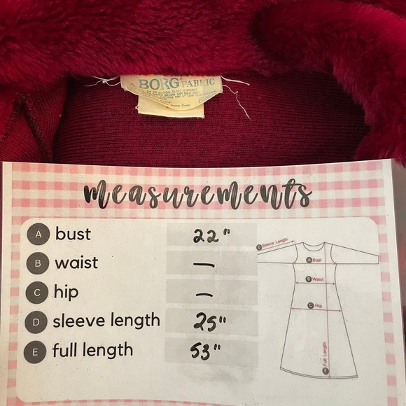 VTG Borg Fabric M Burgundy Faux Fur Robe Made in USA Plush Belted Long Lounge - Picture 14 of 14